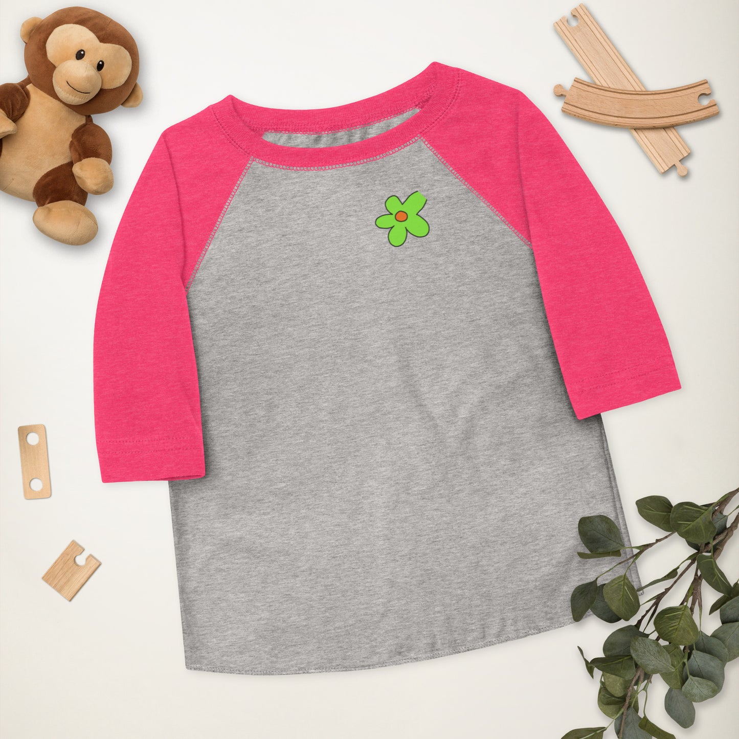 Toddler baseball shirt - Green Flower