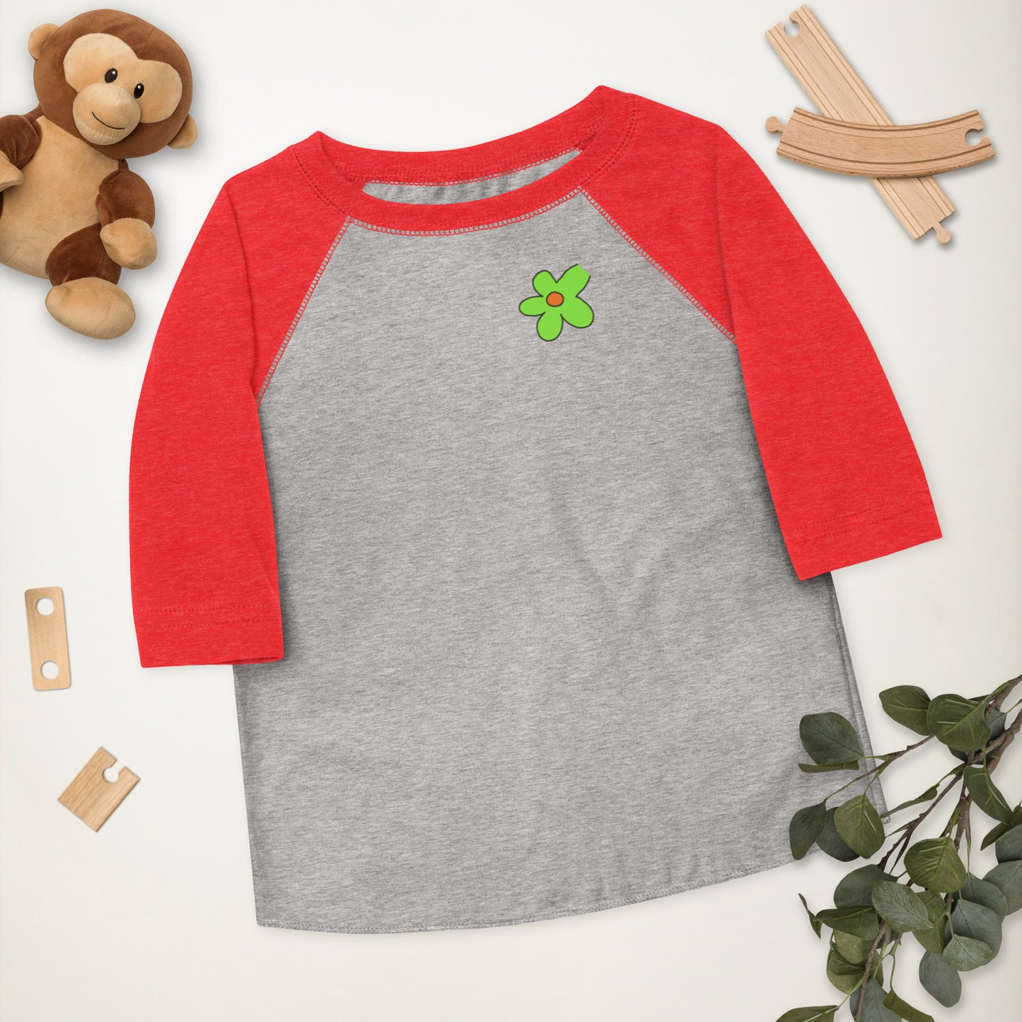 Toddler baseball shirt - Green Flower