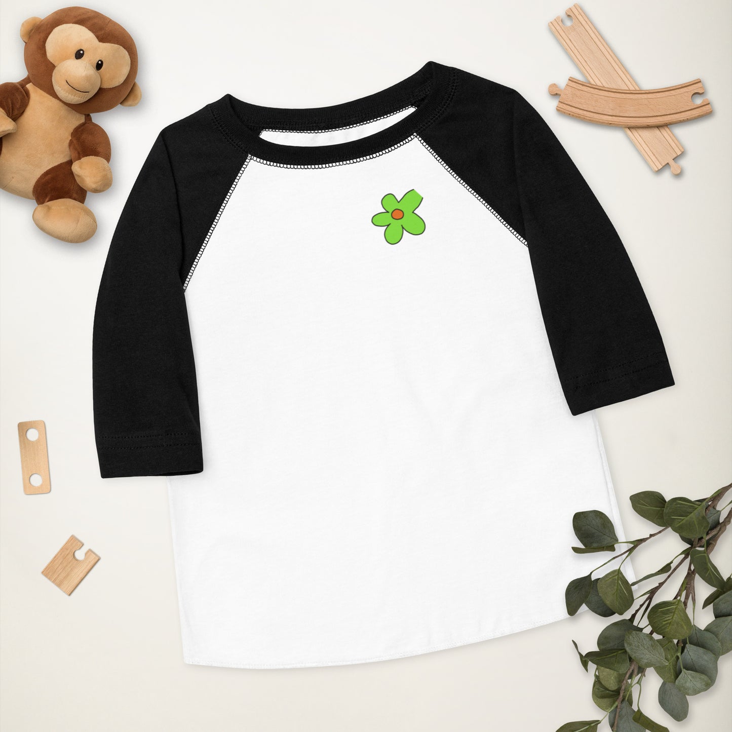 Toddler baseball shirt - Green Flower