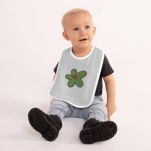 Embroidered Baby Bib - Green Flower