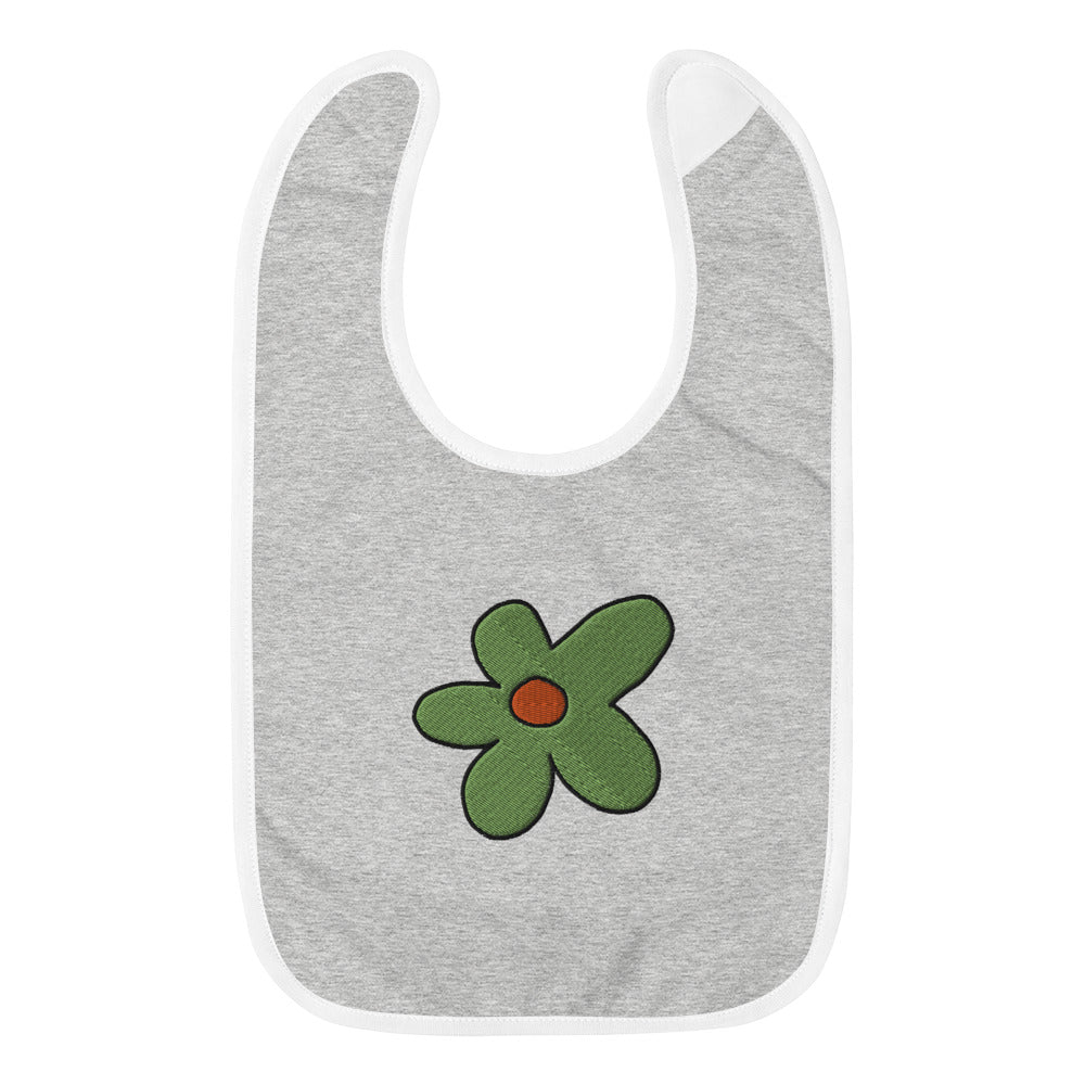 Embroidered Baby Bib - Green Flower